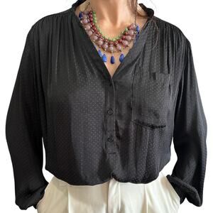 H&M Focus Sz 10 Black Flowy Drapy Blouse w Pocket Office Corpcore Closet Staple